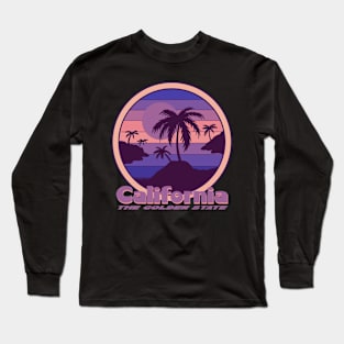 California The Golden State Retro Purple Sunset Long Sleeve T-Shirt